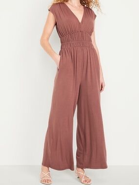 Old Navy Waist-Defined Wide-Leg Jumpsuit in Warm Taupe | XL